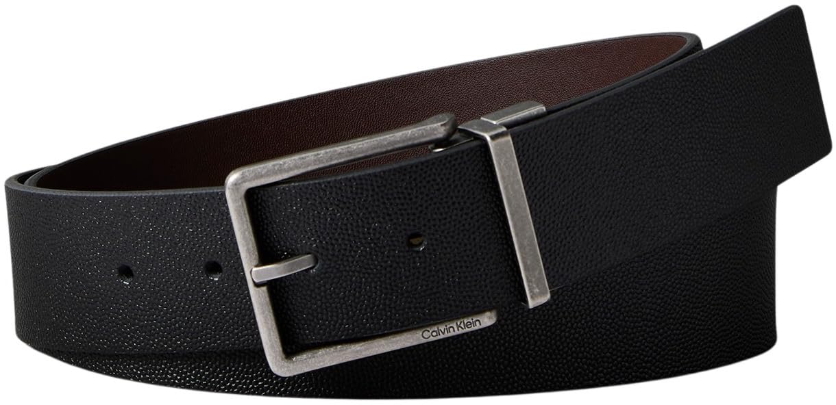 Calvin Klein Men’s Warmth Square Buckle 4 cm Belt, Black (Black/Ck Dark Brown/Matte Black), 45.3 inches