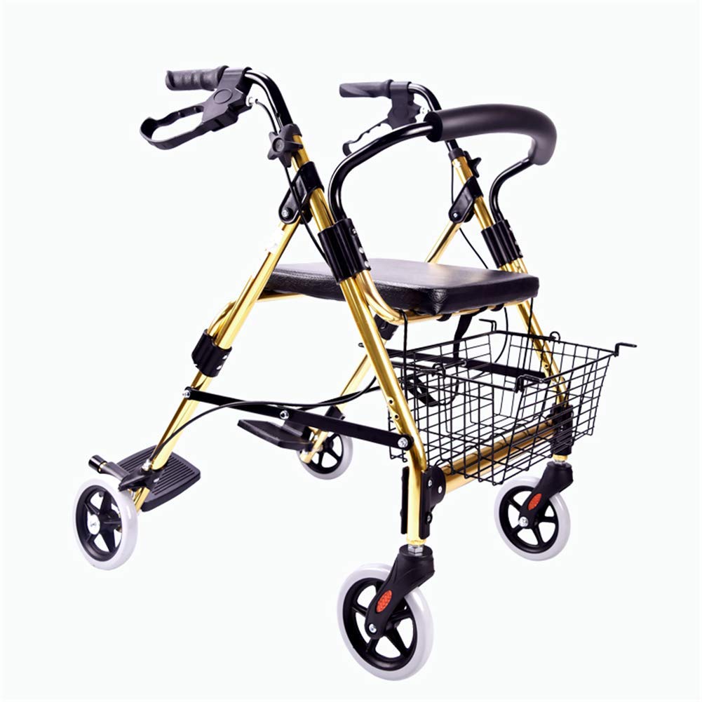 Rollator mit 4 Rädern, gepolstertem Sitz, feststellbaren Bremsen, ergonomischen Griffen und Einkaufskorb, für ältere Menschen mit eingeschränkter Mobilität