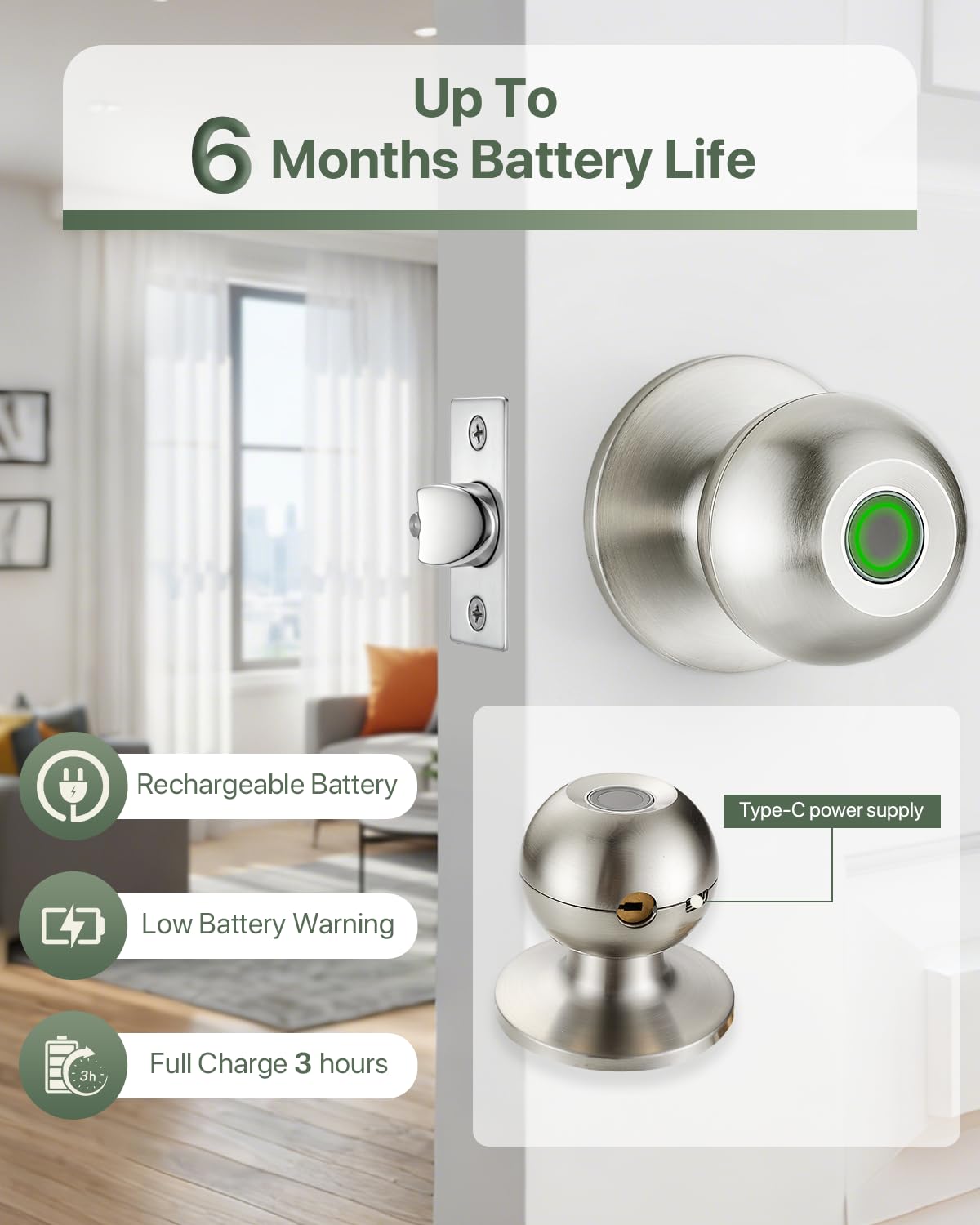 Fingerprint Door Lock - Smart & Key Entry -3 Fingerprint Door Lock - Smart & Key Entry -3