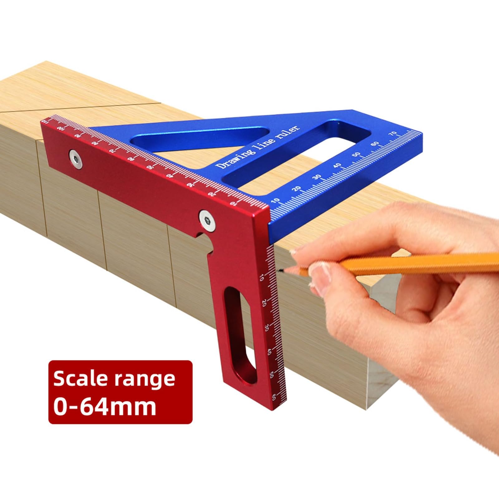 Dioche Aluminum Alloy 45/90 Angle Ruler - Blue & Red, 112mm x 79mm