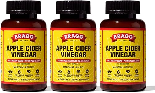 Bragg Cápsulas de vinagre de sidra de manzana, vitamina D3 y zinc, 750 mg de ácido acético, apoyo inmunológico y al control de peso, sin OMG,