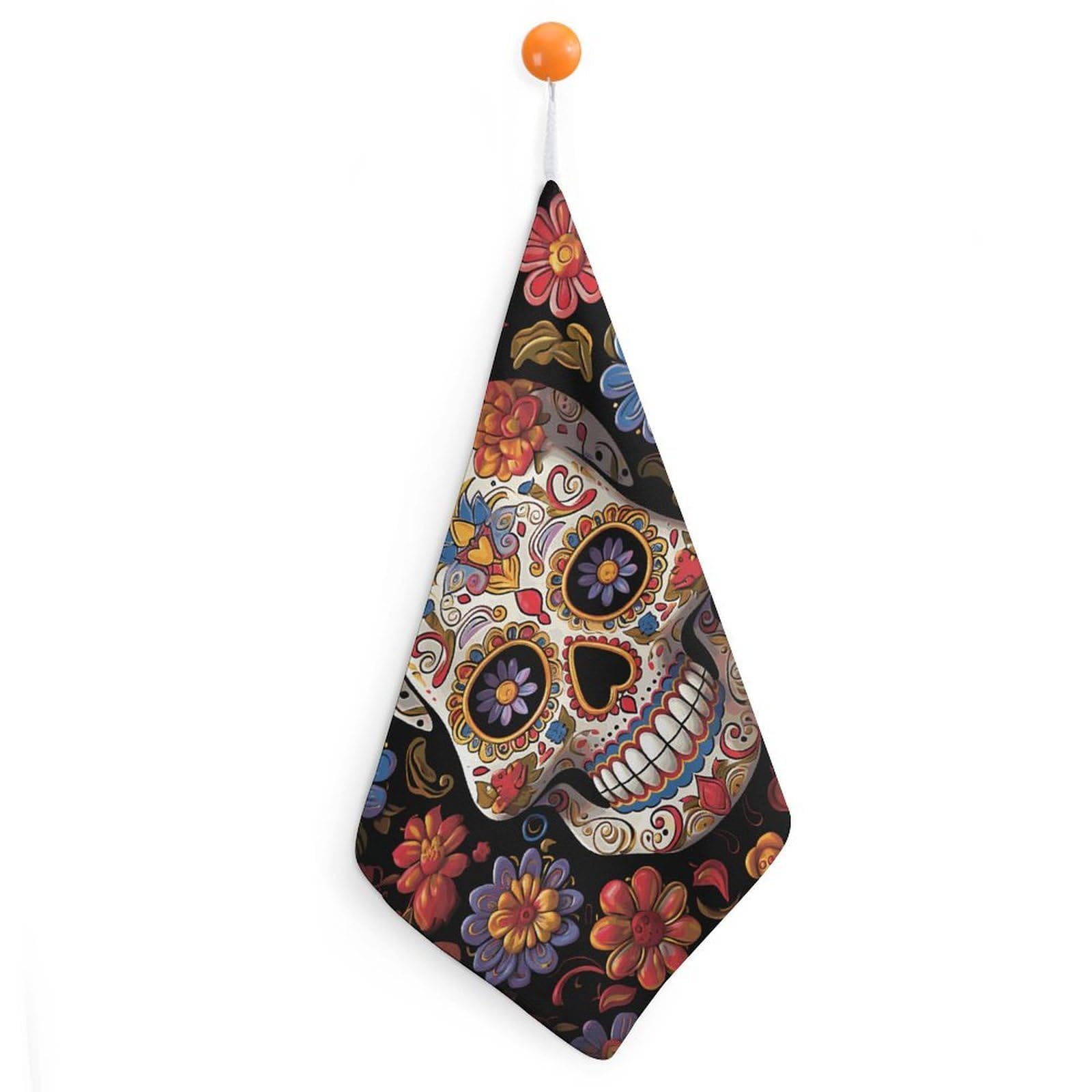 LDGSUPH Sugar Skulls Hand Towels Fashion Hand Face Towel with Hanging Strap Absorbent Soft Decorative Towel Fade Resistant Cozy Face Cloths for Kitchen Gym Bathroom Towels 1PCS