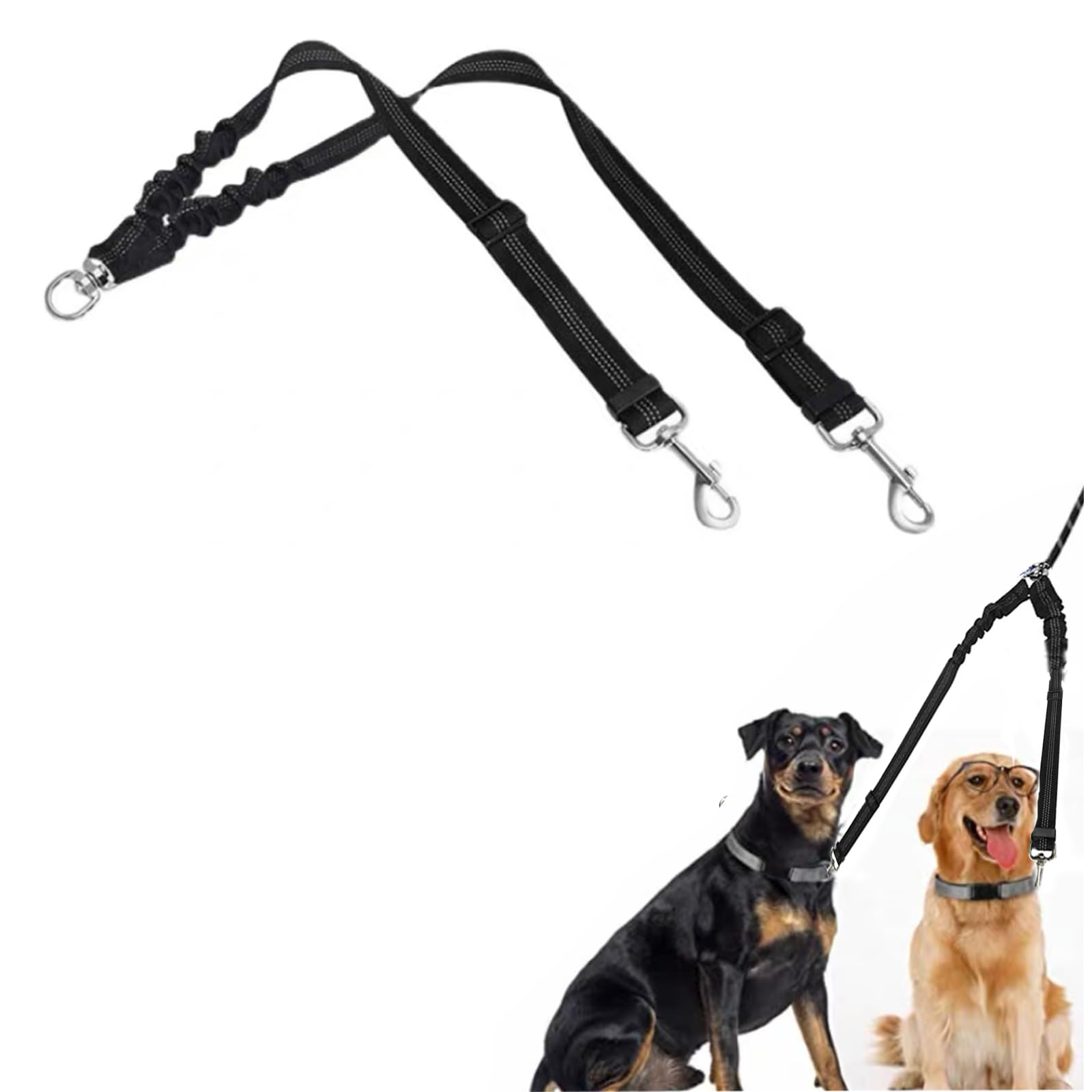 LIANRISES Correa Doble para Perros Correa Perro Correa Perro Antitirones No Enredarse Girar 360° Reflejar