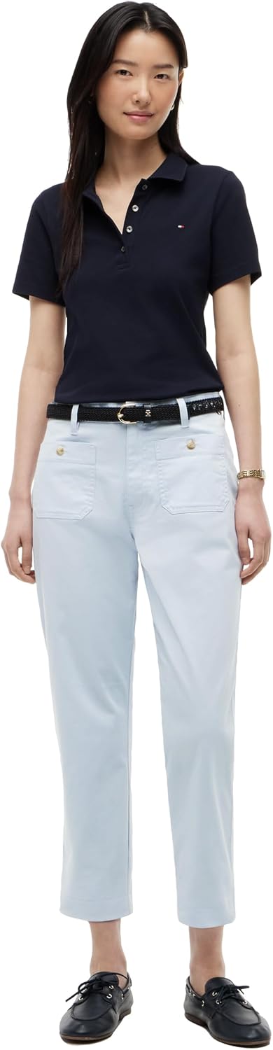 Tommy Hilfiger Women's Twill Straight Chino Pants with Stretch Mid Rise Ankle Pants