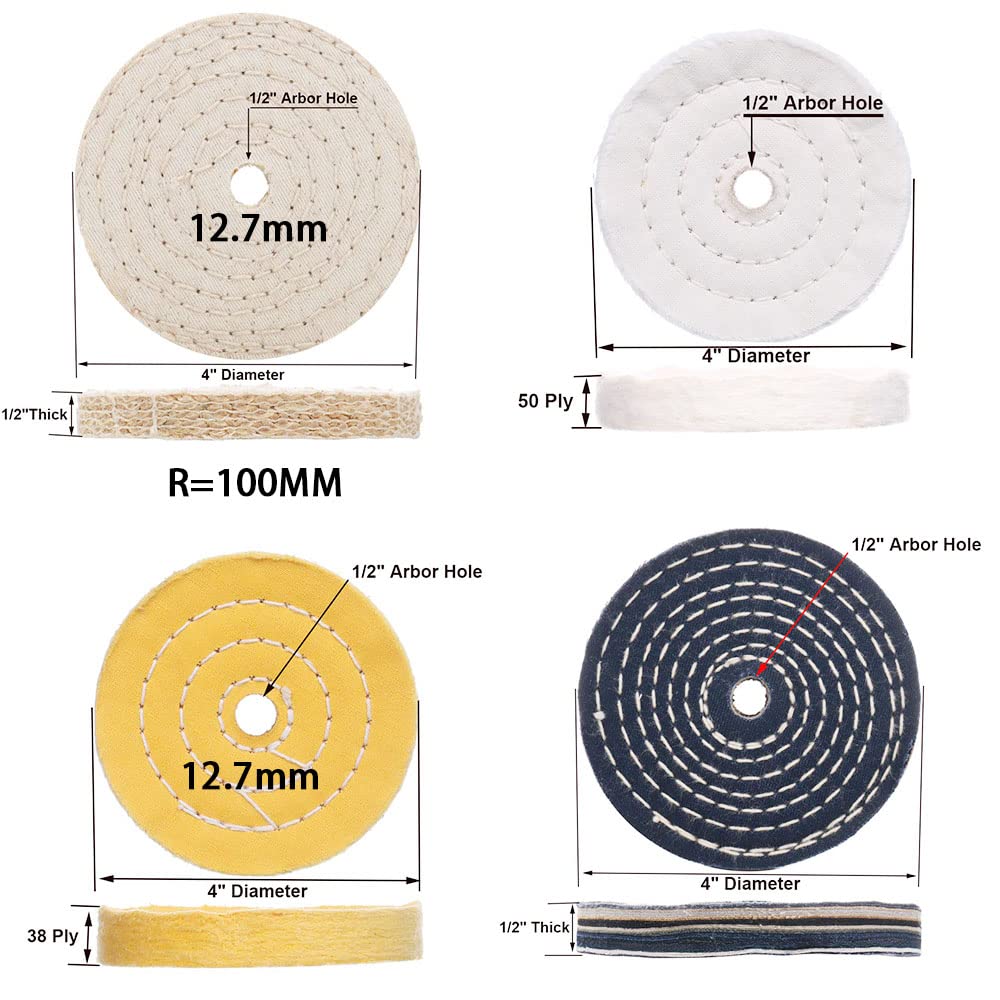 10,16 cm tarcza polerska z otworem 1,27 cm i 2 zestawami trzpienia 1/4" do wiercenia, opakowanie 5 szt