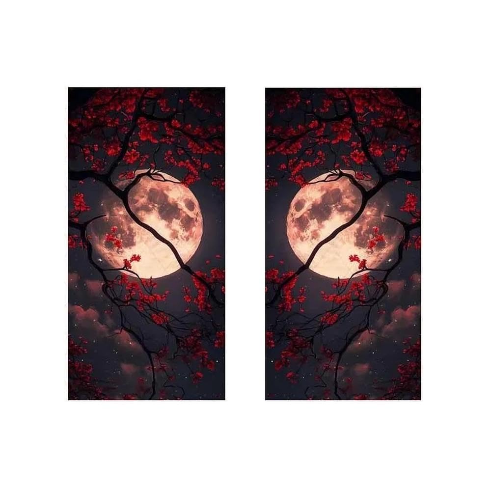 Bertdcx One Color Car Stickers In Scratch Resistant Vinyl With A Full Moon And Cherry Blossoms Pattern Auto Parts