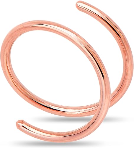 Miniatura 15 de Anillo de nariz doble chapado en oro de 14 quilates para mujeres y hombres, hipoalergénico en espiral, joyería de nariz para piercing individual