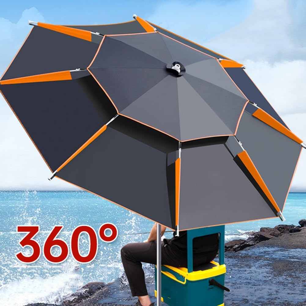 Odporny na wiatr parasol plażowy, regulacja nachylenia w zakresie 360°, ochrona UV, parasol wędkarski do użytku na świeżym powietrzu, z kotwicą do piasku i torbą transportową