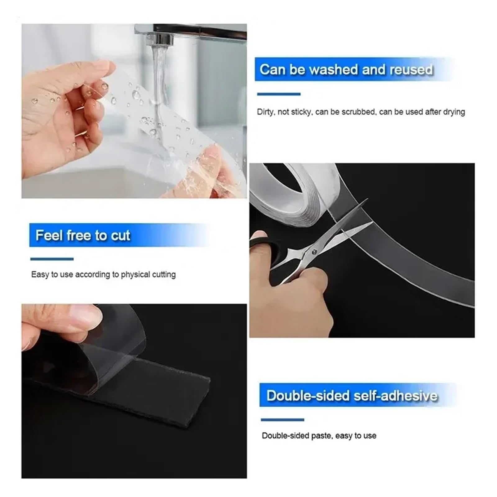 Nastro adesivo biadesivo trasparente, Adesivo da parete biadesivo in silicone for accessori da cucina for bagno 1M/2M/3M/5M(Width 2cm,2 meters)