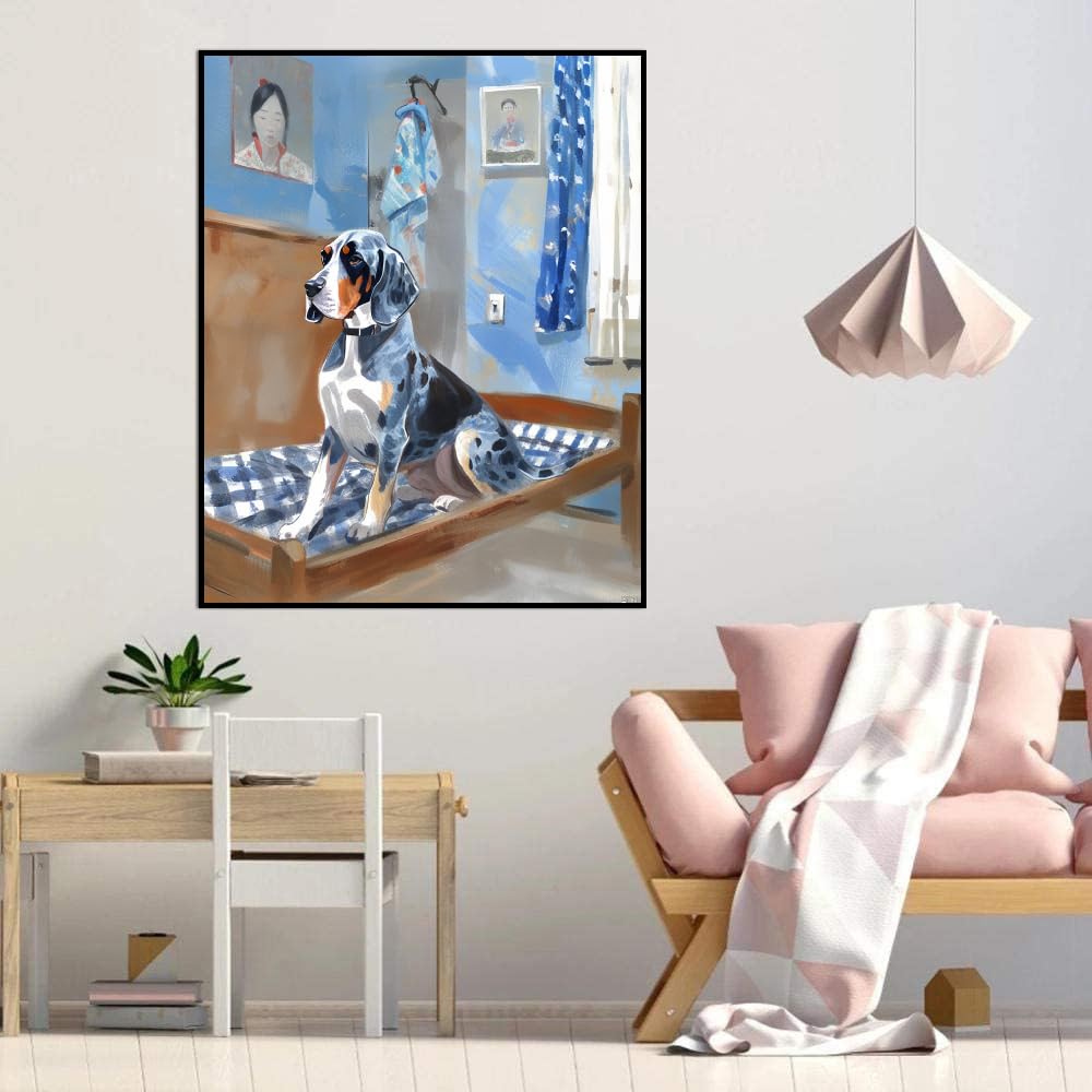 Paint by Numbers Bluetick Coonhound Dog DIY Acrylic Painting Kit with Brushes Pigment Oil Painting Artwork Adults Beginners Wall Decor 20x24inch(50x60cm) Frameless