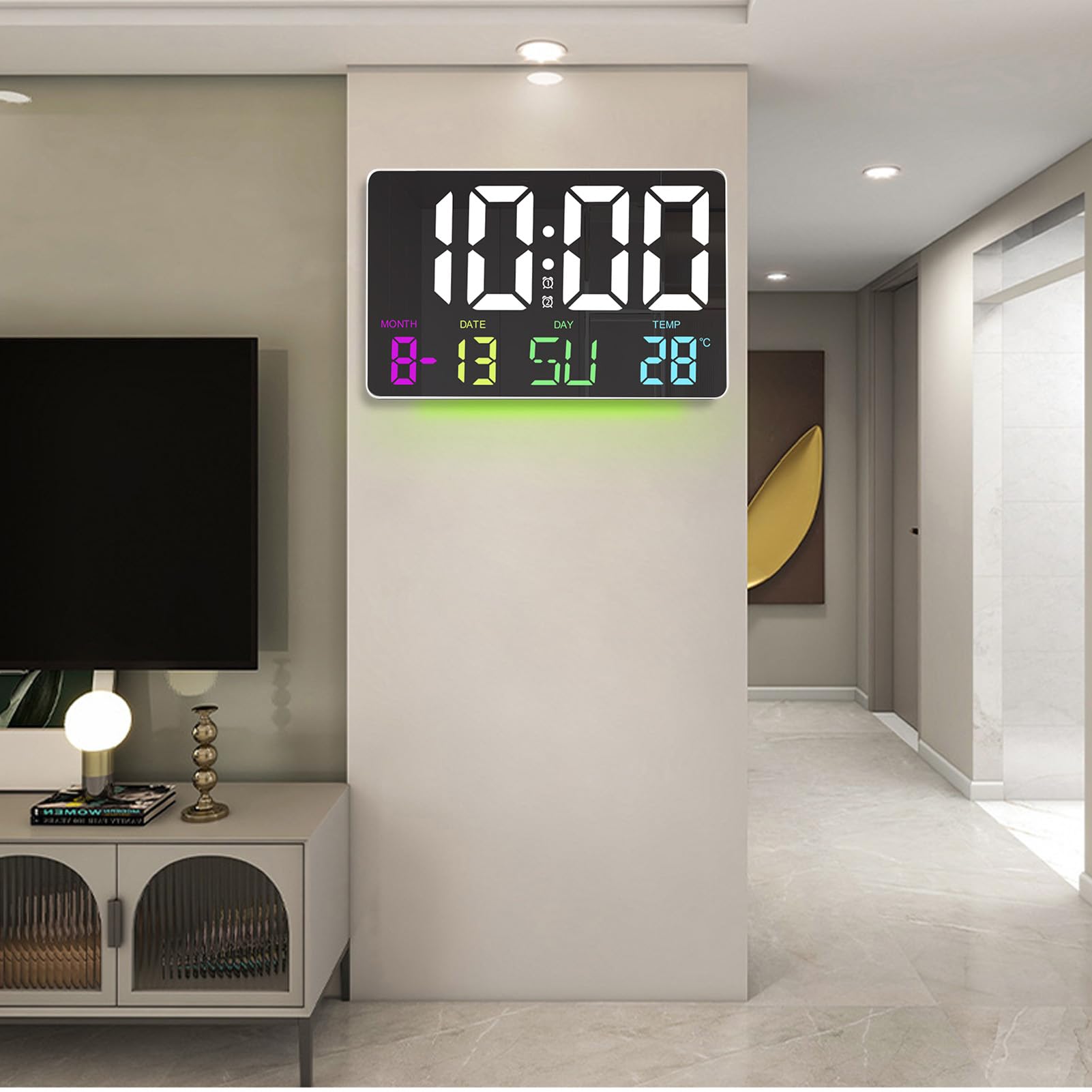 Headerbs Digitale Wanduhr, LED Große Wanduhr mit Fernbedienung, ABS, für