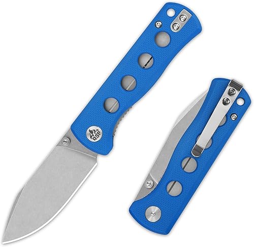 QSP CUCHILLO CANARIO CARPETA CUCHILLO DE BOLSILLO, CUCHILLA AGUDA 14C28N con MANIJAS G-10 COLOROSAS (hoja lavado a la piedra, mango azul G-10)