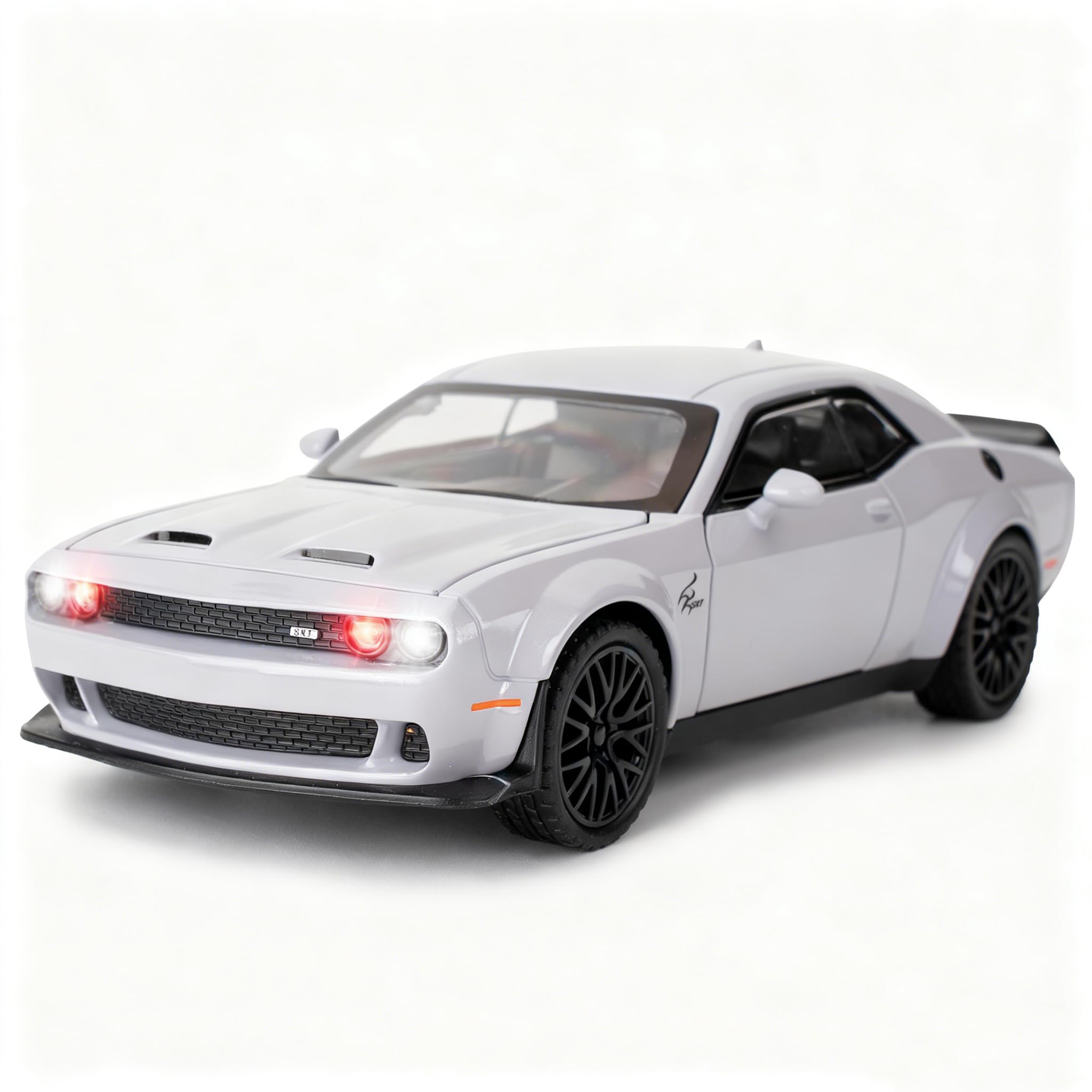 1/32 Dodge Challenger Hellcat Model Car, Zinc Alloy Pull Back Toy car with Sound and Light for Kids Boy Girl Gift(Gray)