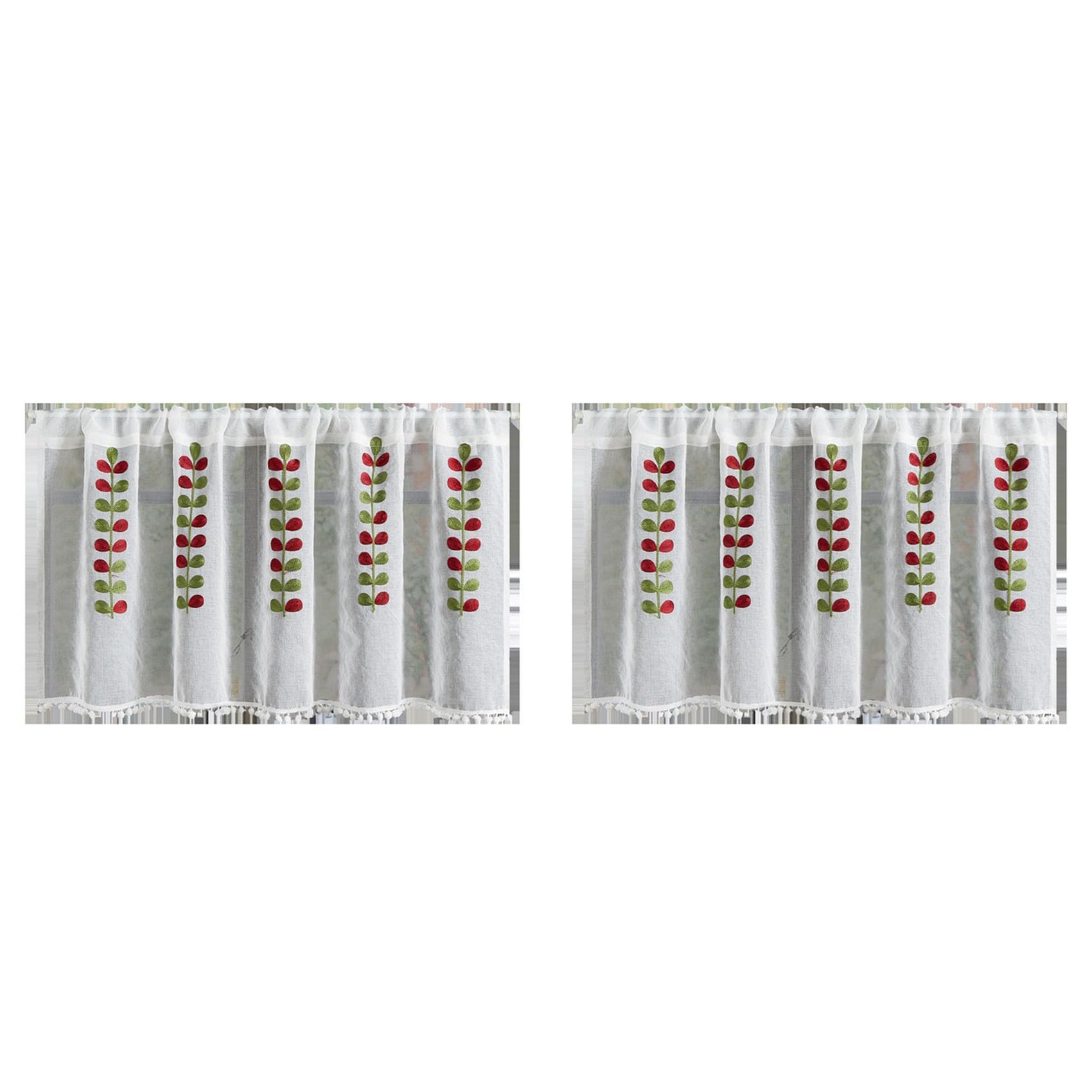 Hndhbfgrt 2X Embroidered Semi-Transparent Curtains Kitchen Tiered Half Window Sheer Curtain Rod Pocket Tulle Curtains A