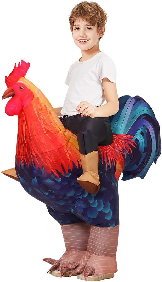 COMIN Inflatable Chicken Costume Kids Rooster Suit Funny Cosplay Halloween Costume for Boys Girls Birthday Christmas Supplies 48''
