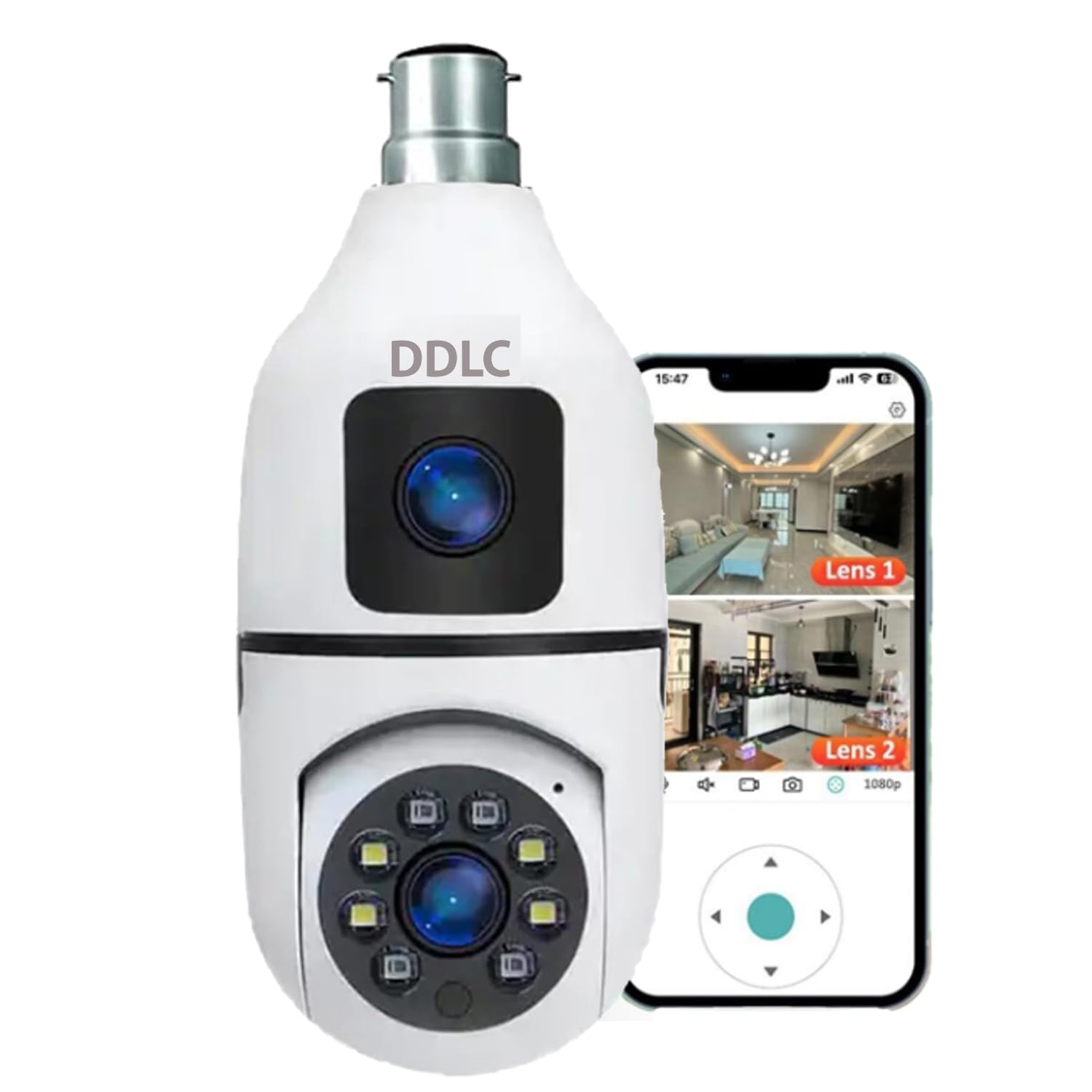 DDLC Mini Dual Lens/Screen 2in1 PTZ+Bullet 5+5MP Full HD 1920 Resolution WiFi Wireless Indoor Camera w/Color Vision|Human Motion Detection|360° View|Two Way Talk (Dual Lens Light Bulb) (B0DBHXMJ82) Amazon Price History, Amazon Price Tracker
