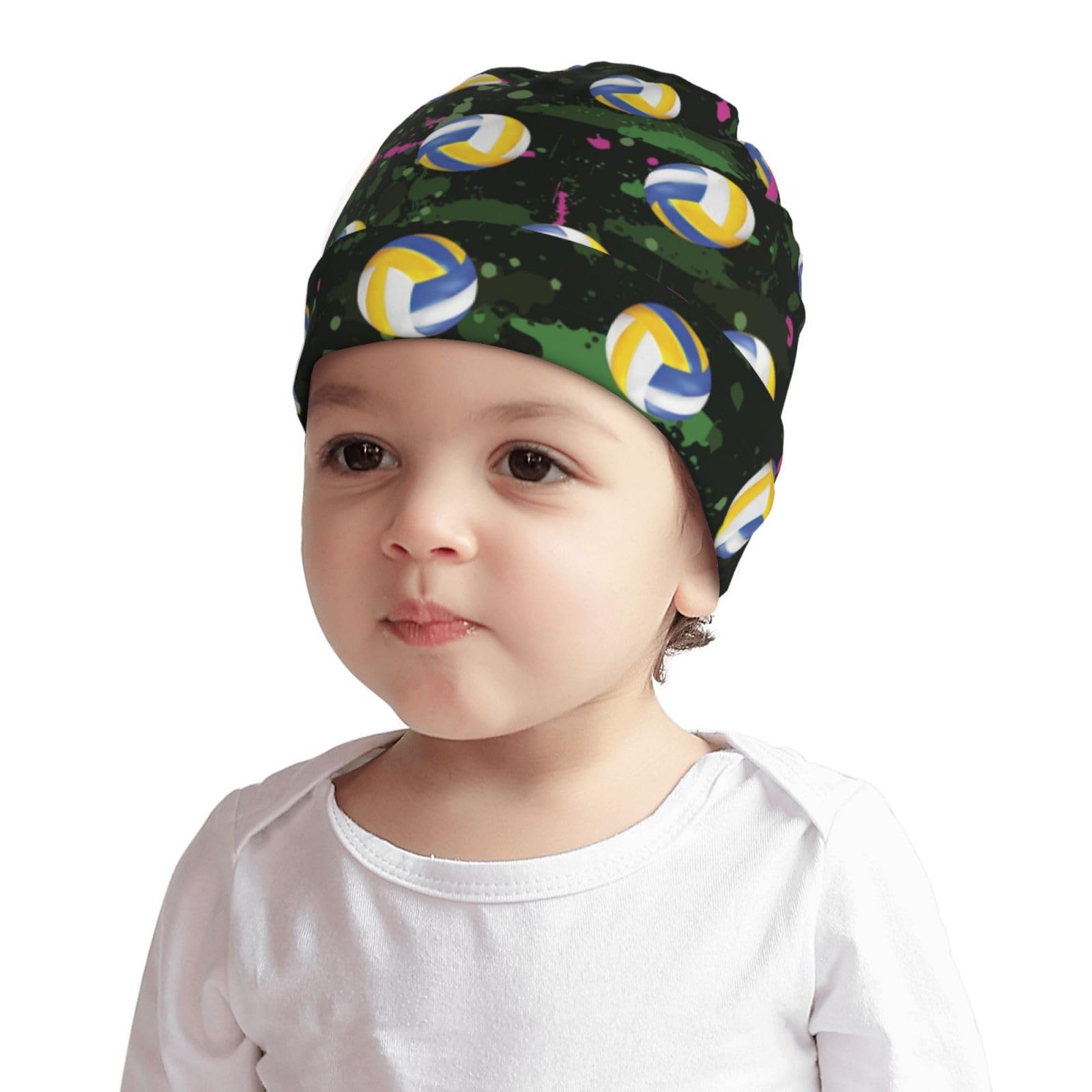 Rqzwdq Volleyball Pattern Kids Beanie Hats Warm Knit Beanie Cap Skull Caps Gifts Decor for Boys Girls White