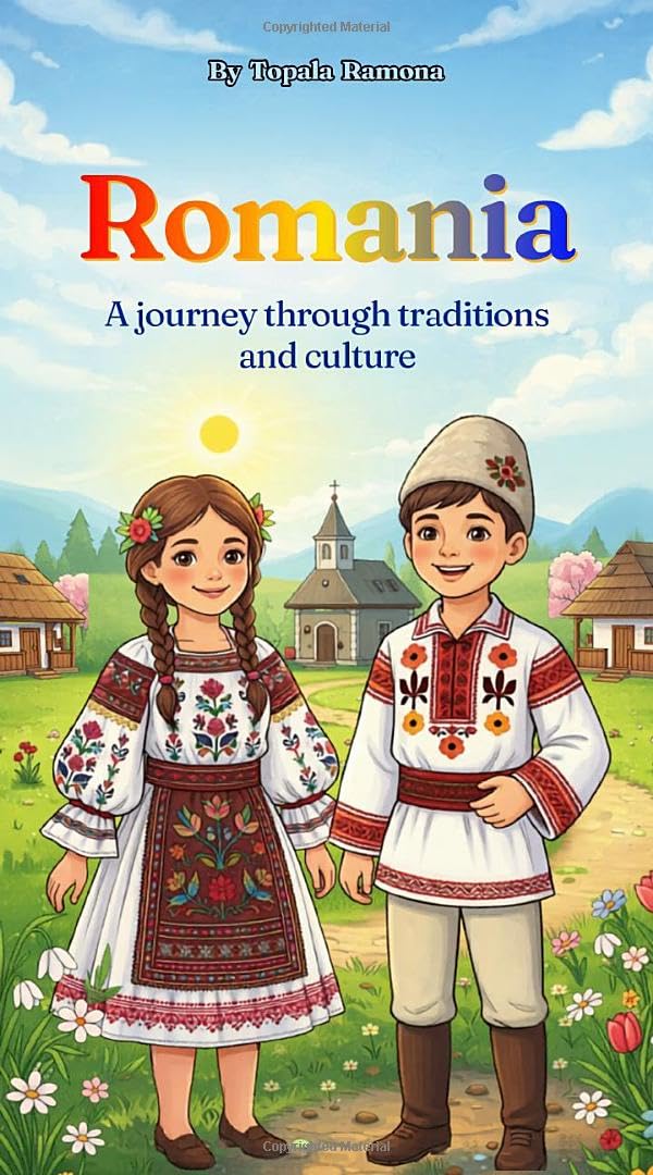 Romania! A journey through traditions and culture: Each page contains cartoon style illustrations, accompanied by easy to understand texts