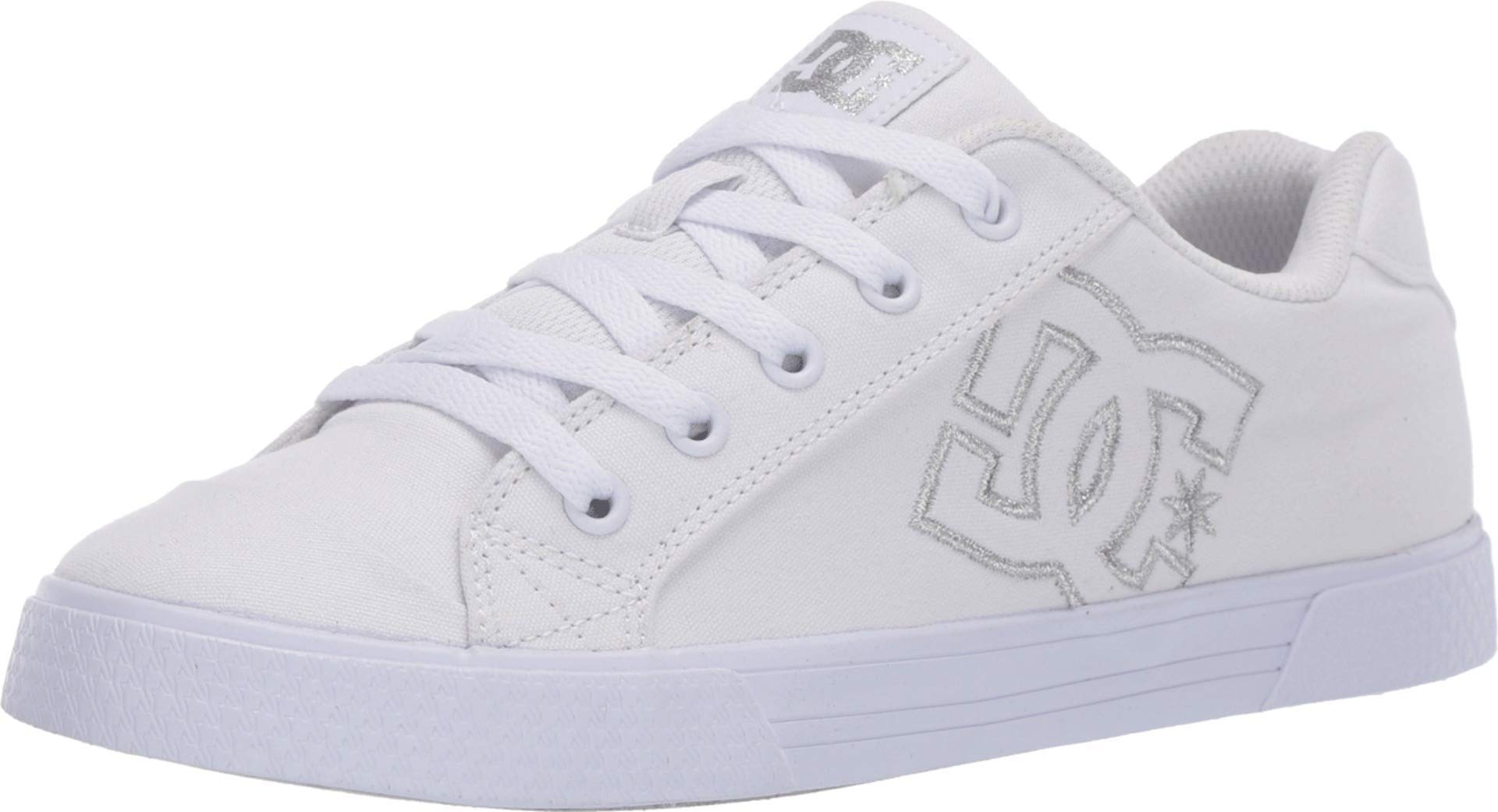 DC Women's Chelsea Low Top Casual Skate Shoe, White/Silver, 5 B M US