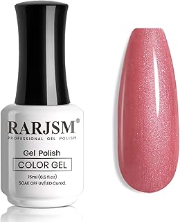 RARJSM Nude Glitter Gel Nail Polish Rose Gold Metallic Dark Dirty Pink with Silver Pearl Finish Shimmer Gel Polish 15ml UV LED Soak Off Soft Color Home Salon French Manicure Varnish Curing Requires
