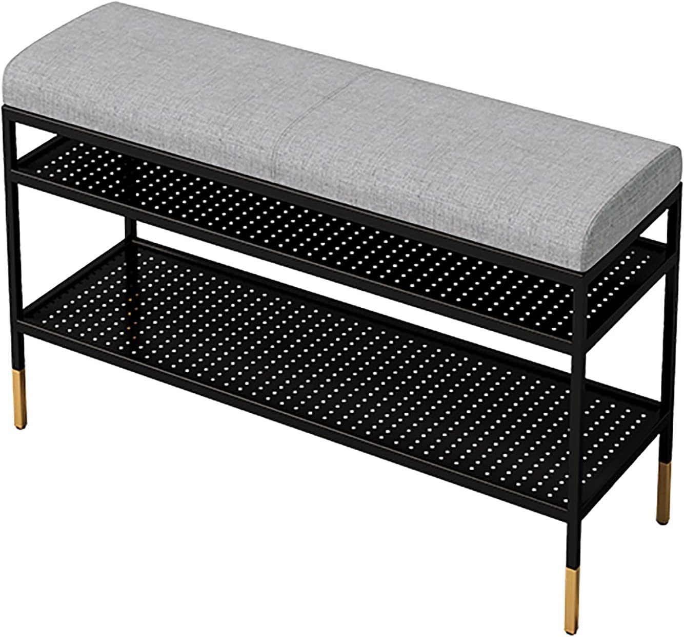 Tabouret ottoman moderne gris en lin 80cm avec banc à chaussures intégré à 2 niveaux