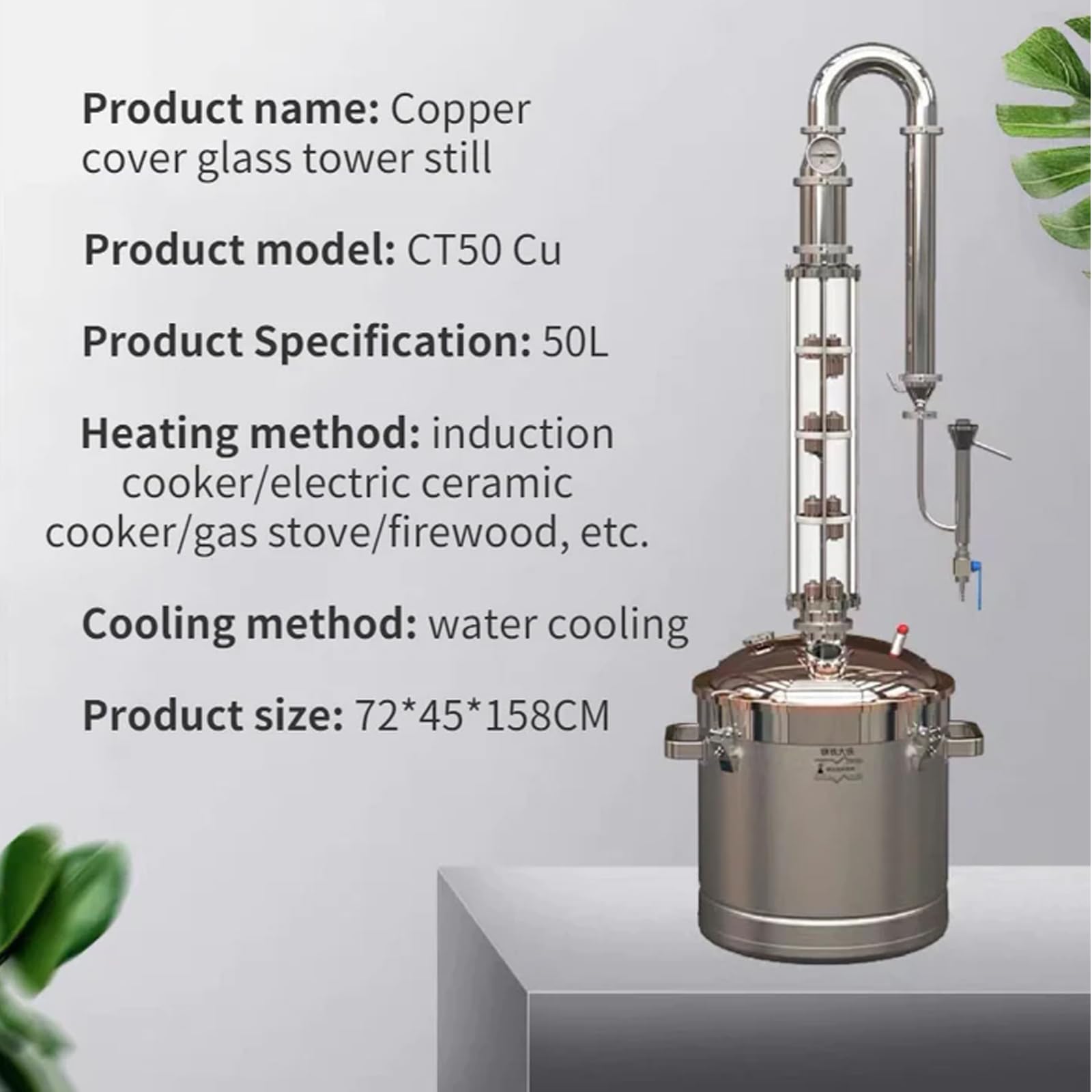 HOOLOO 10.6Gal/40L Alcohol Distiller Wine Making Kit Home Brewing Kit Pure Copper Lid for DIY Whisky Wine Brandy Gin Vodka(CT50Cu)