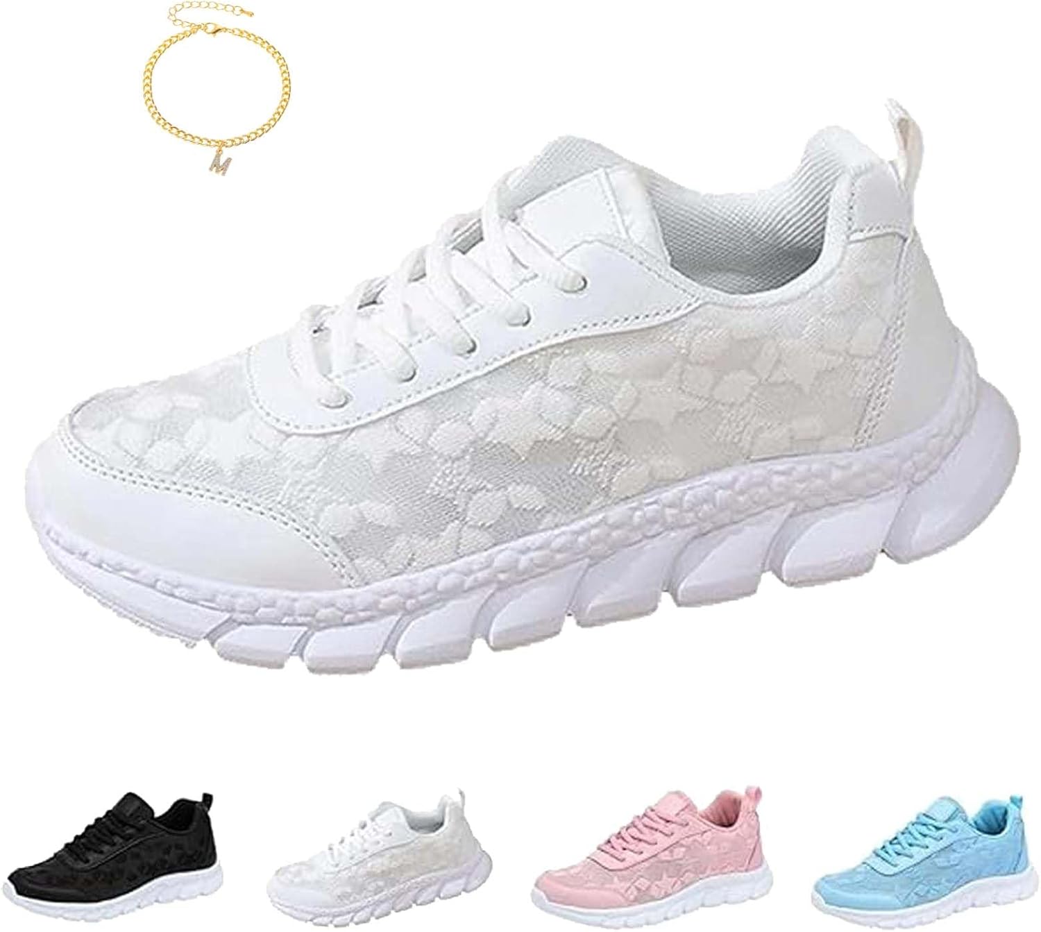 Women's Luxurious Orthopedic Sneakers, Lace Print Hollow Breathable Mesh Shoes, Soft Sole Arch Support Sports Shoes