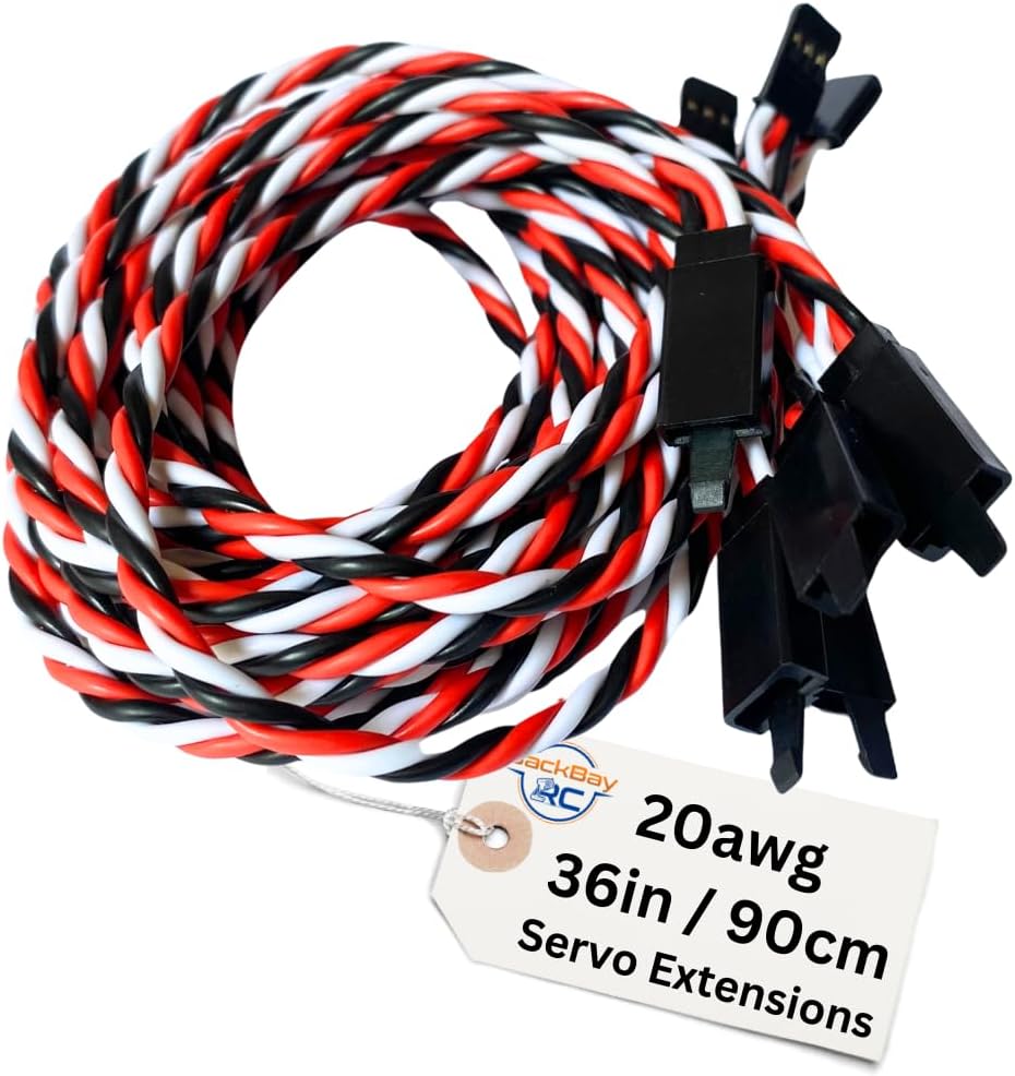 BackBayRC - 20awg Servo Extension Wire w/Safety Clip - 100 Strands for RC Vehicles, Drones, E-Bikes - 7 Lengths / 5 Wires per Pack (90CM / 36in)