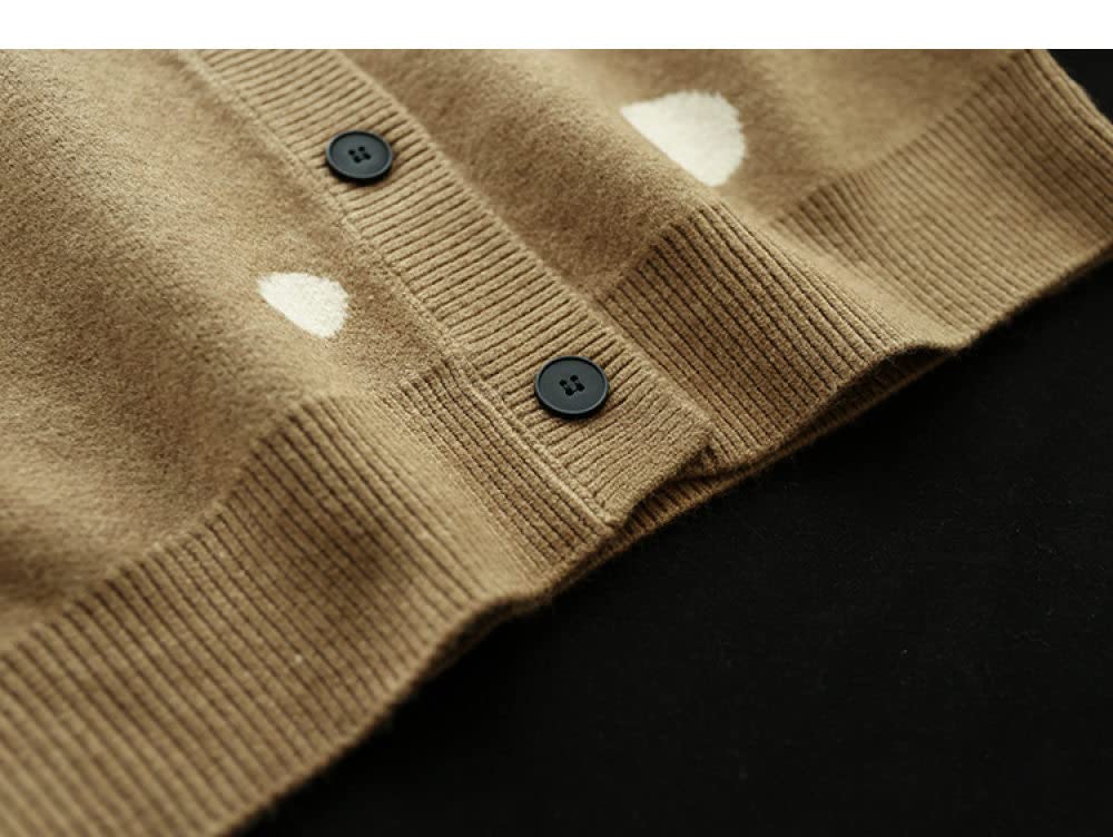 Chaquetas Basicas De Punto Mujer,Cárdigans De Punto Para Mujer Moda Lunares Marrones Jacquard Botón De Cuello Redondo Manga Larga Suéteres Delanteros Abiertos Cárdigan Otoño Suelto De Punto Sua