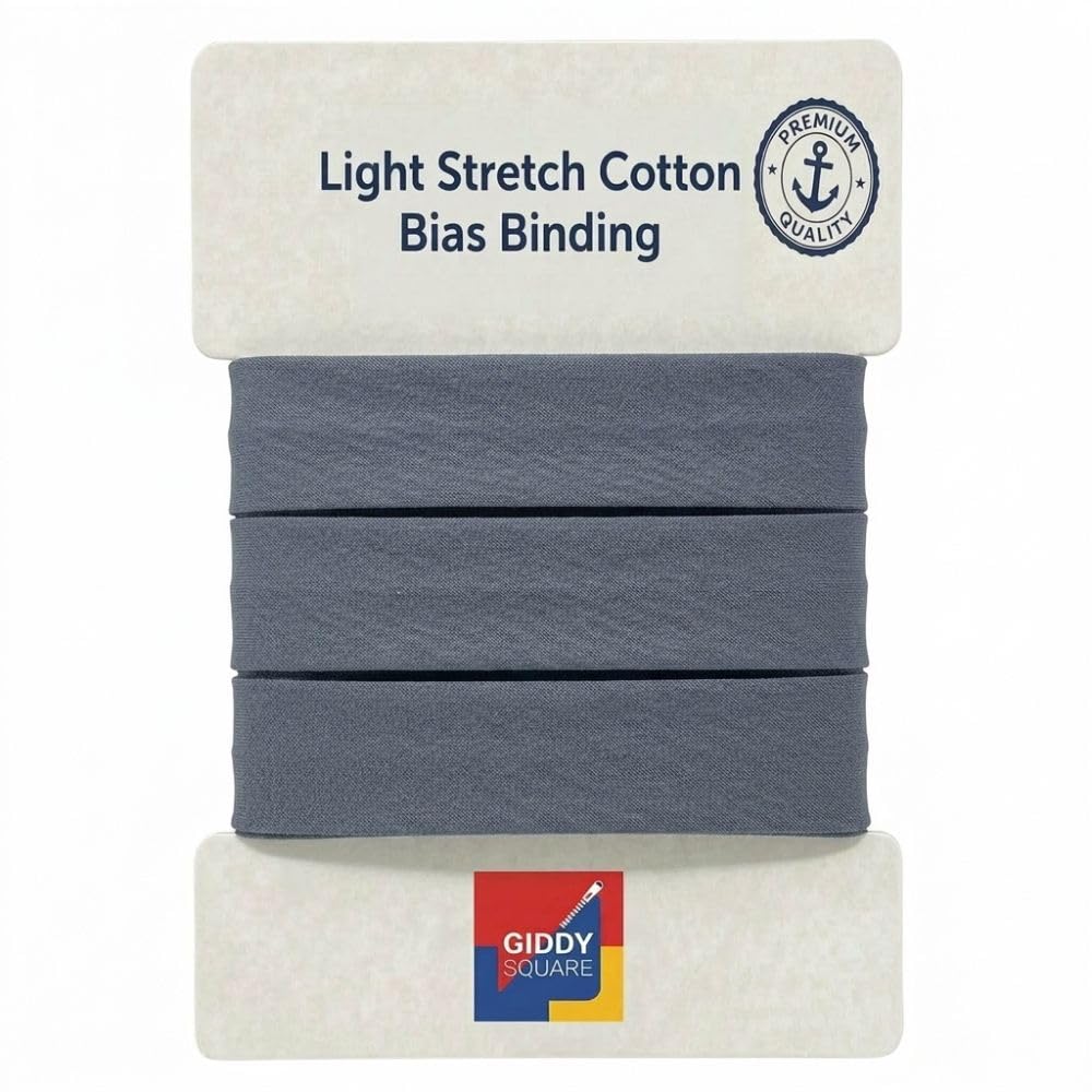 Premium Dark Grey Light Stretch Cotton Bias Binding Tape, 30mm Wide x 10m Length, Smooth Finish Mild Elastic Trim for Clothing, Sportswear, Quilting & Blankets - Giddy Square