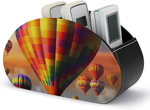 Hot Air Balloons Remote Control Holders Waterproof Pu Leather TV Remote Holder Desktop Storage Organizers Remote Caddy Box with 5 Compartments for TV Remotes/Media Controllers/Office Supplies