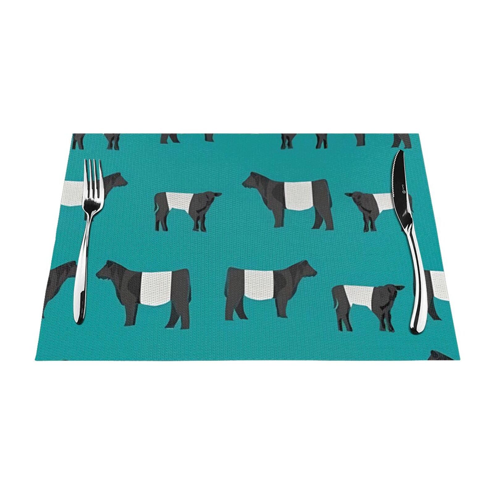 PVC Placemat Set of 1 PCS, 45x30 CM, Galloway Cow Printed Non-Slip Heat Resistant Place Mats for Kitchen Dining Table Indoor Outdoor