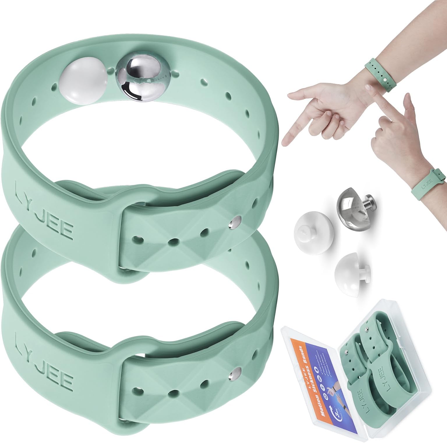 LYJEE Motion Sickness Wristbands, Anti-Nausea Wristbands, Car Sea Sickness Relief Wristbands, Morning Sickness Acupressure Relief Bands for Pregnant Women Adult