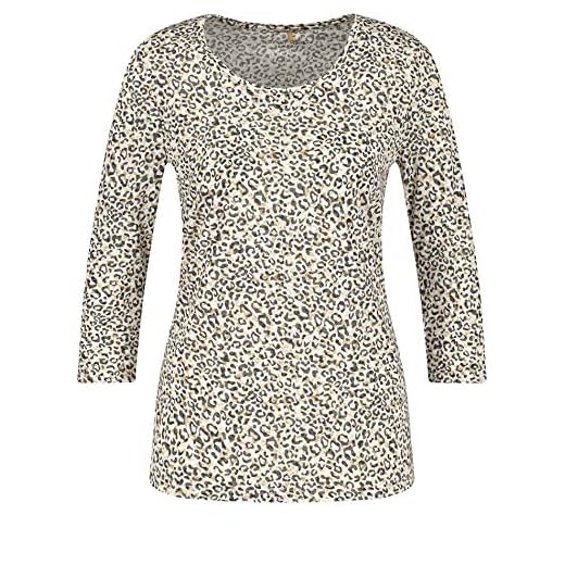 Gerry Weber Damtröja med 3/4 ärm med leommönster, midja, Ecru/vit/svart tryck, 38 SE
