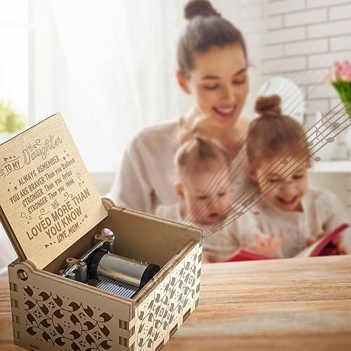 Miniatura 2 de Ucuber - Caja de música vintage grabada con láser con melodía «You are My Sunshine», gran regalo para la hija de parte de mamá, para Navidad