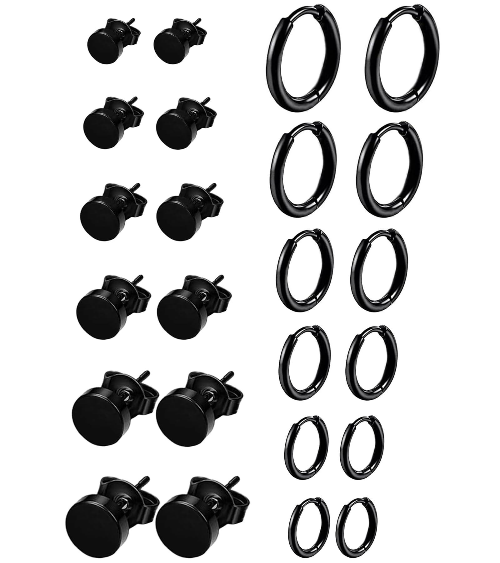 VELESAY 12 Paia Pendientes Aro Hombre Pendientes Acero Inoxidable Pequeña Pendientes de Aro Negros Pendientes Punk Plata Aretes Stud Pendientes Redondos Cartílago Pendientes para Hombres y Mujeres