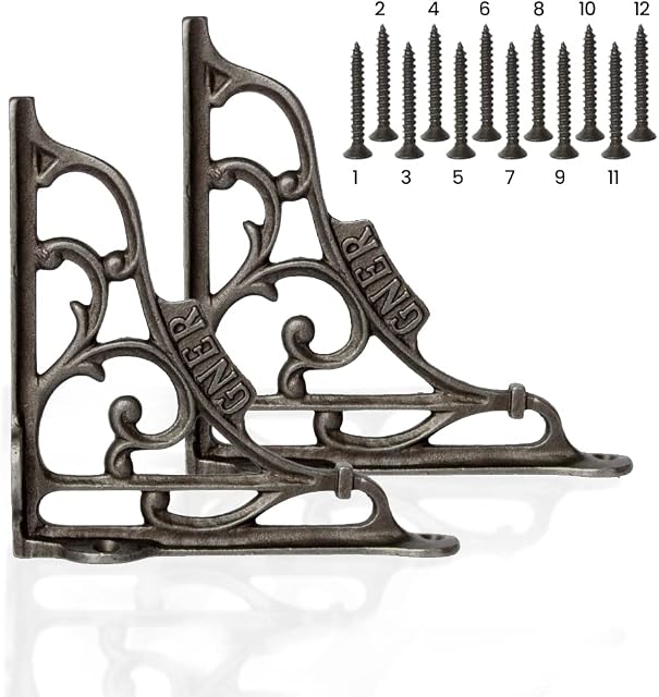Edenic 2pcs Scaffold Board Shelf Brackets - 6x6 Inch Black Cast Iron Heavy Duty Wall Bracket for Shelves with 12 Wall Mounted Screws 25mmx3.5mm for Kitchen, Living Room, Outdoor Countertop Support