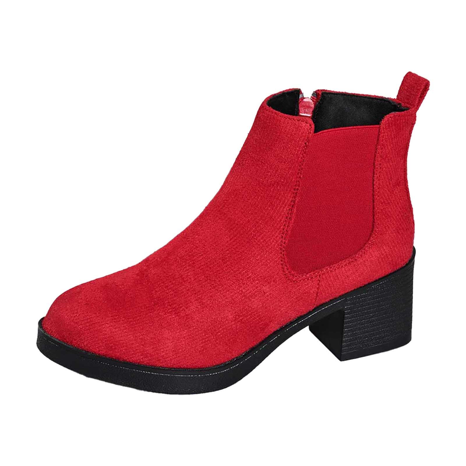 Ankle Boots for Women Suede Low Heel Leather Booties Side Zippers Round Toe Short Boots Chunky Heels Booties