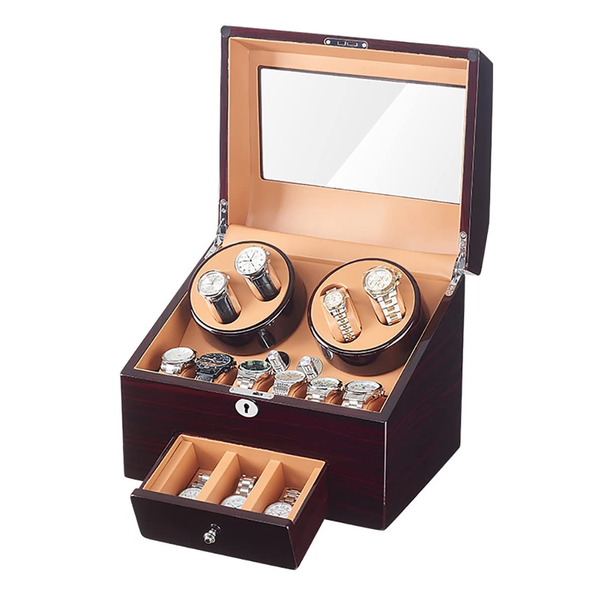 MYUYEE Technology Automatic Watch Winder For 4+9 Watch Storage Display Box With Quiet Japanese Motor In Wood Shell Watch Box Organizer (E)