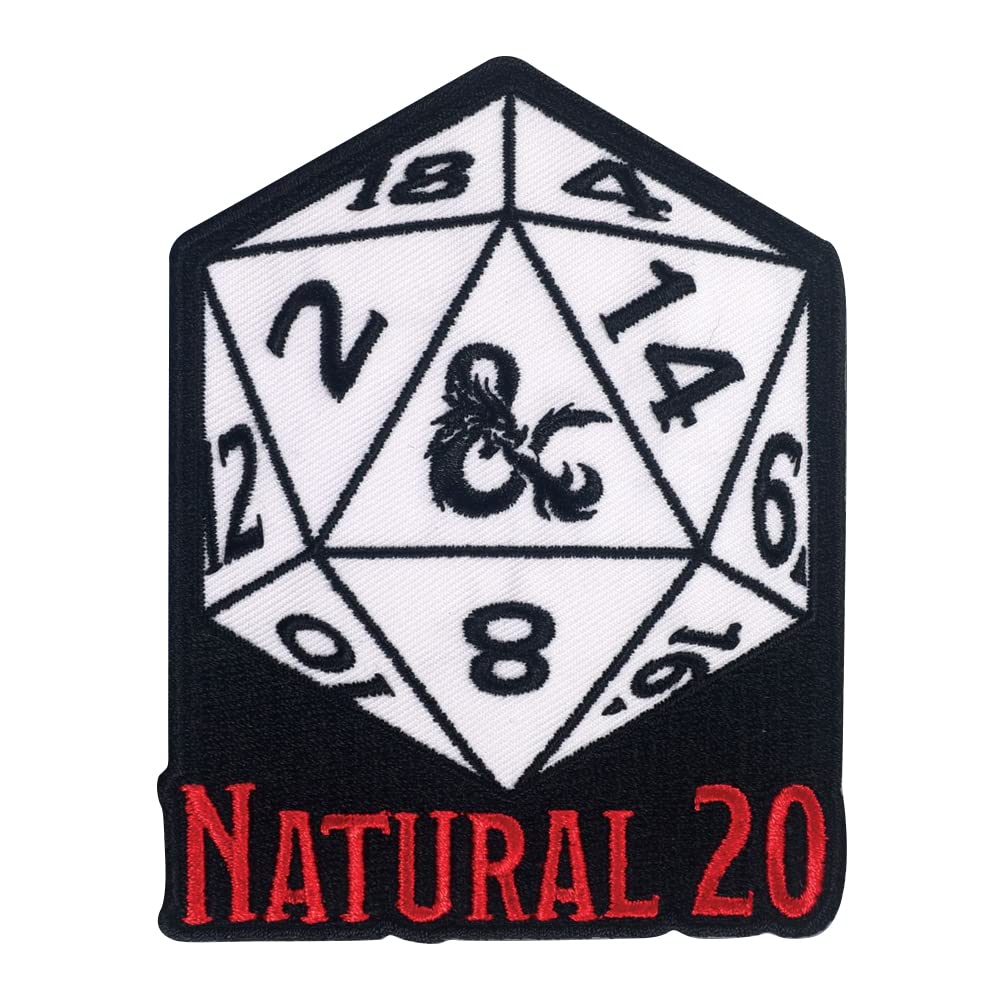 Ata-Boy Dungeons and Dragons Natural 20 3" Full Color Embroidery Iron-On Patch Gift and Merchandise