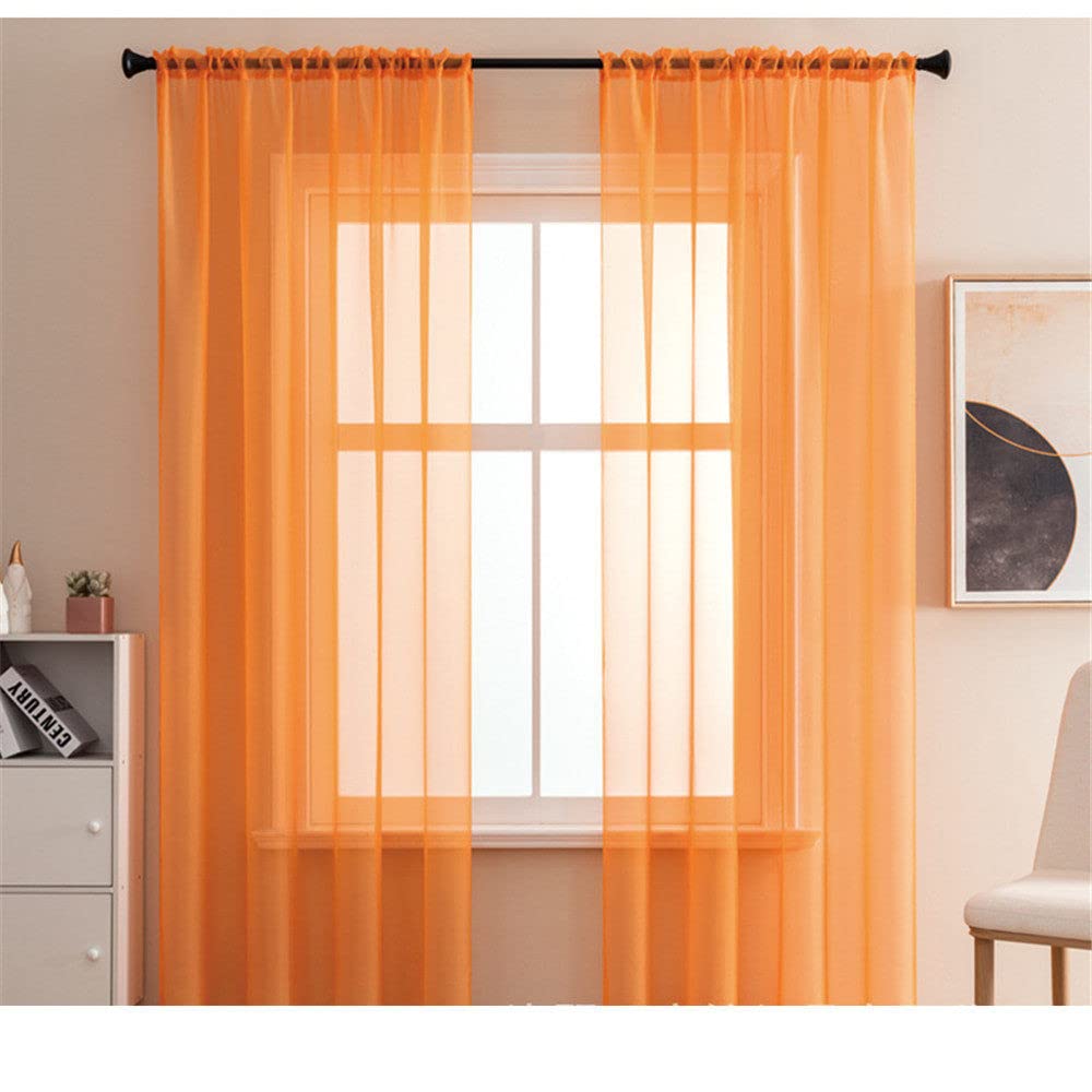 GIVBRO Sheer Curtains Window Drapes Transparent Voile Door Curtain Panel for Home Room Decoration Orange, 140 * 185cm