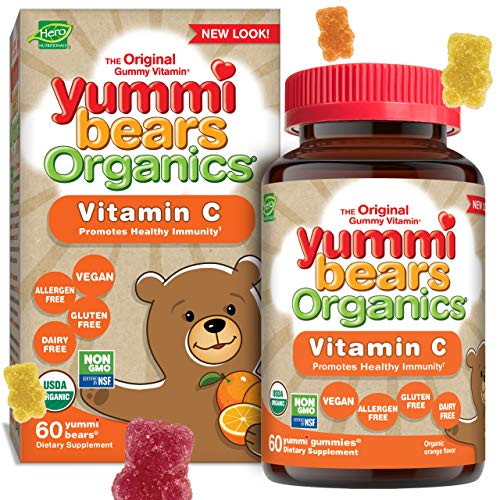 Yummi Bears Organics Hero Nutritionals Vitamin C Gummy Vitamin for Kids Dietary Supplement Promotes Healthy Immunity Vegan Friendly Yummi Gummies, 60 Count