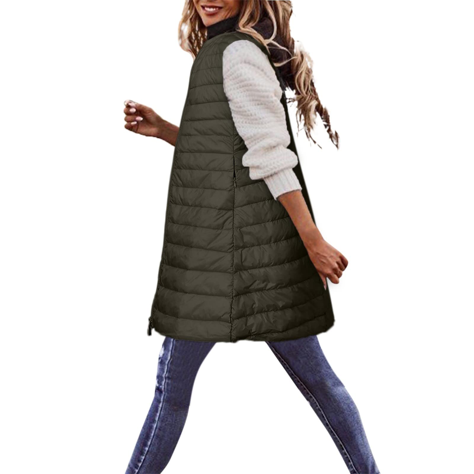 Generisch Piumino da donna, taglie forti, lungo, invernale, sottile, leggero, con tasche (A, XL)