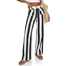 Cicy Bell Womens Striped Wide Leg Jeans High Waisted Baggy Summer Casual Trendy Cotton Denim Pants with Pockets