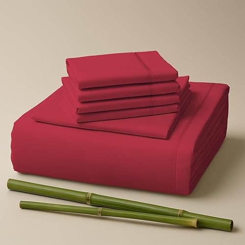 Juego de sábanas de rayón de 6 piezas de bambú, juego de ropa de cama y fundas de almohada con bolsillos profundos, ropa de cama sedosa de hotel,
