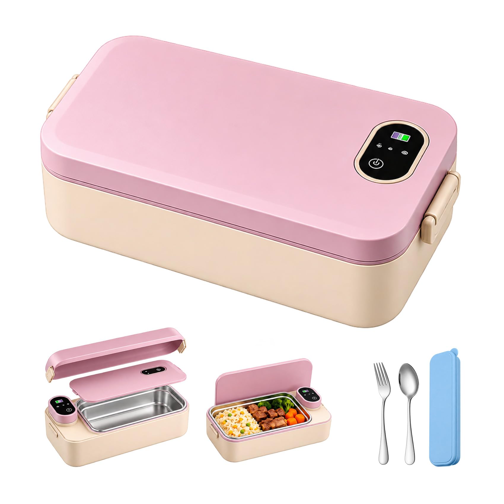 Genérico Self Heating Lunch Box, Portable Cordless Electric Heated Lunch Box (Gen 1:Pink,Timer)