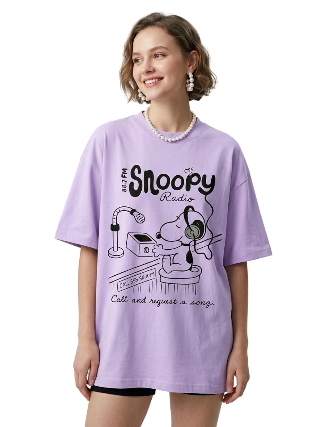 MOKARI Snoopy Radio Women Oversized Graphic T-Shirt | Snoopy Headphone DJ Illustration Print | Drop Shoulder Half Sleeve R... - Review, Price and Buying Guide