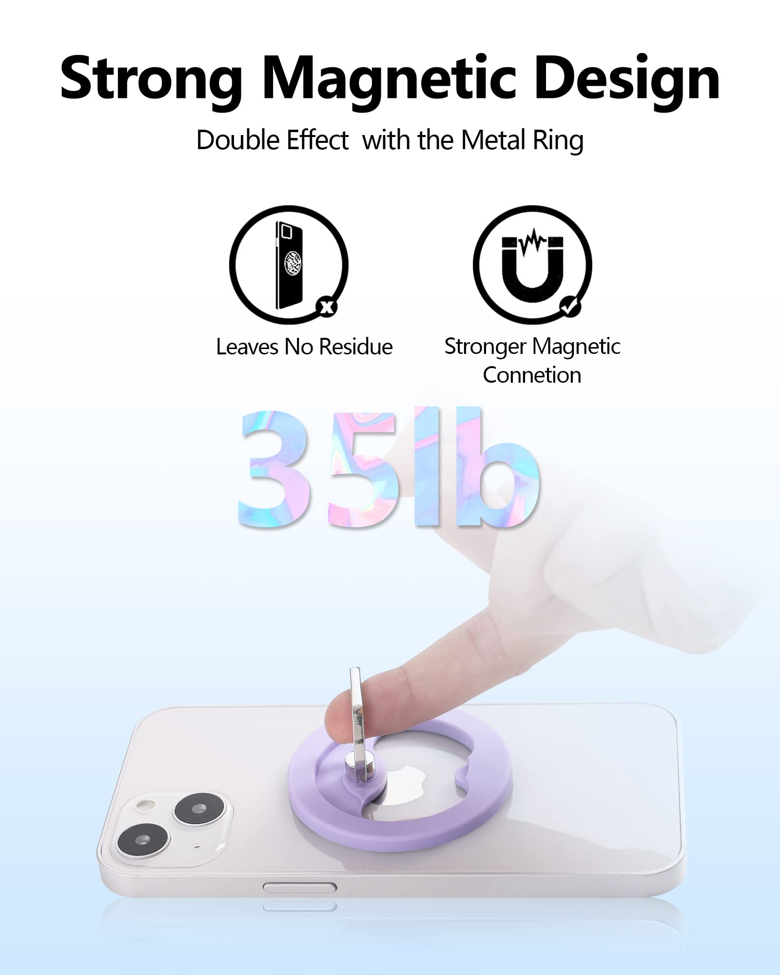 Metisinno Magnetic Phone Ring Holder For IPhone 17 16 15 14 13 12 Magsafe Case - Magnetic Phone Grip - Adjustable Phone Finger Ring Grip - Remove For Wireless Charging Compatible - Pink Translucent