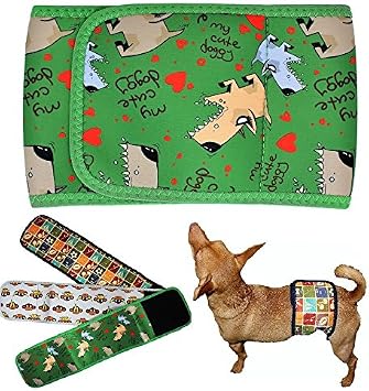 Dog Diaper for Male Belly Band Neoprene Reusable Washable for Small and Big Large Dogs Puppy Green Dog, L Waist 15" - 18"