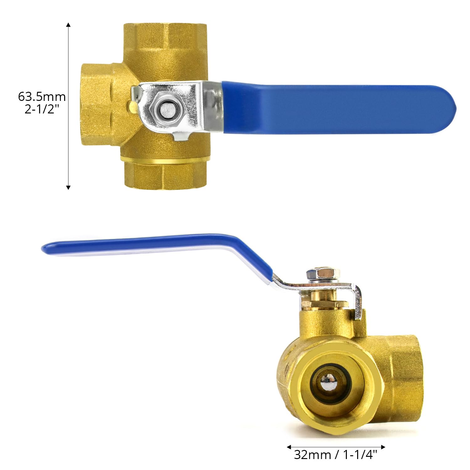 QWORK® drieweg type binnendraad waterleidingkogelkraan (L-poort), deurkruk, mof (DN20 3/4 '') van gesmeed messing QWORK® drieweg type binnendraad waterleidingkogelkraan (L-poort), deurkruk, mof (DN20 3/4 '') van gesmeed messing